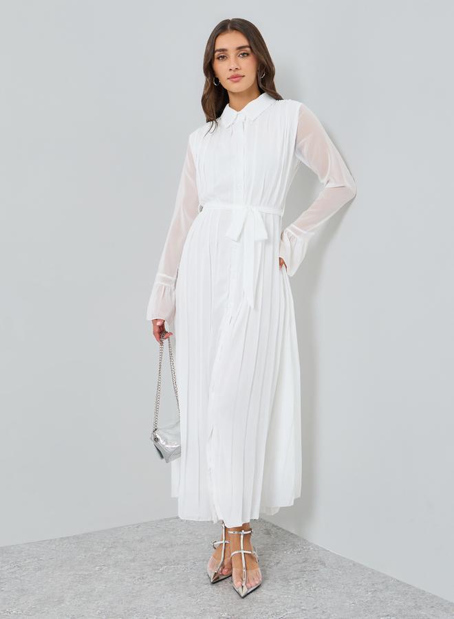 ستايلي فستان ميدي بياقة وكسرات - Image 2